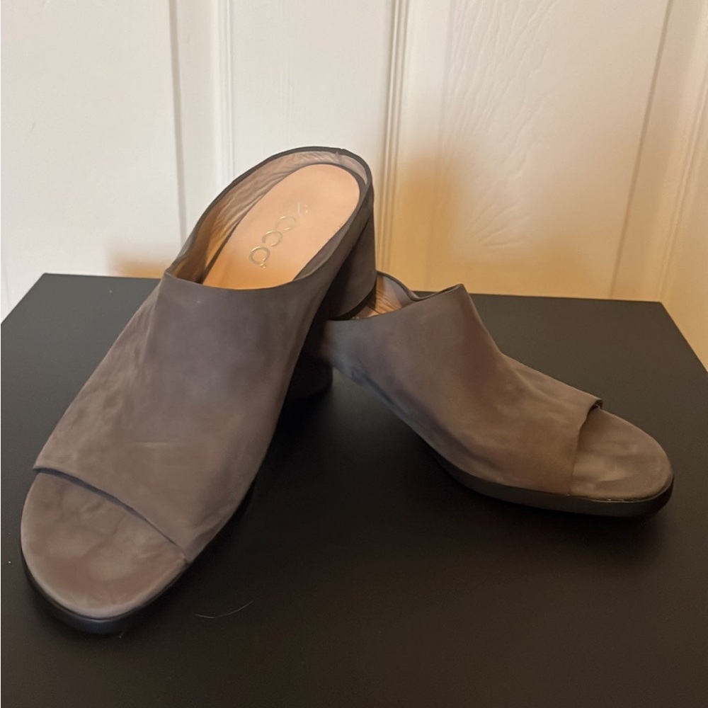 Ecco grey plush backless chunky heels -like new size 36 (5)